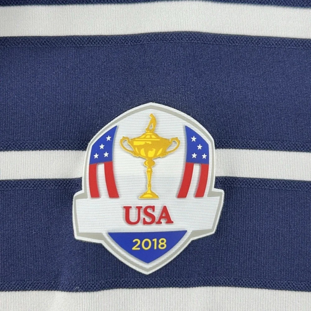 RLX Ralph Lauren 2018 Gold Cup Golf Polo Men Sz Large Blue‎ Striped Short Sleeve